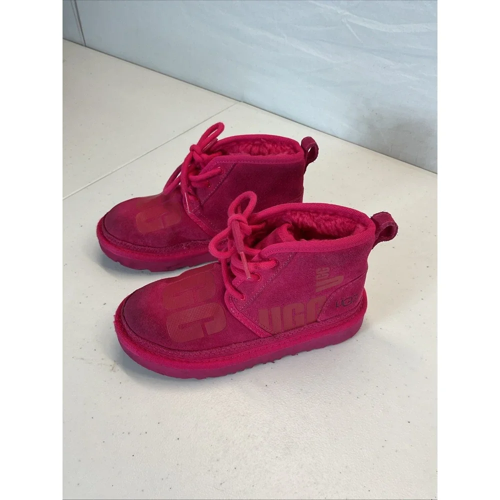 Ugg Australia Kids Hot‎ Pink Neumel II Lace Up  Boots Shoes Sz 13 Girls Logo